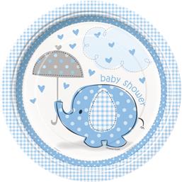 Blå elefant Paptallerkener Baby shower 21 cm 8 styk