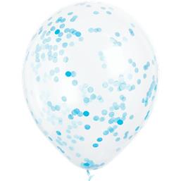 Diverse: Latex ballon med Blå Konfetti 30 cm 6 styk